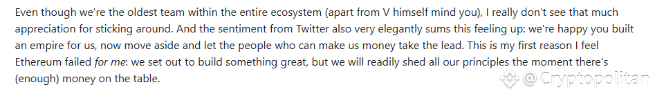 Polygon boss says he's been 'questioning his loyalty' toward Ethereum, EF under scrutiny.