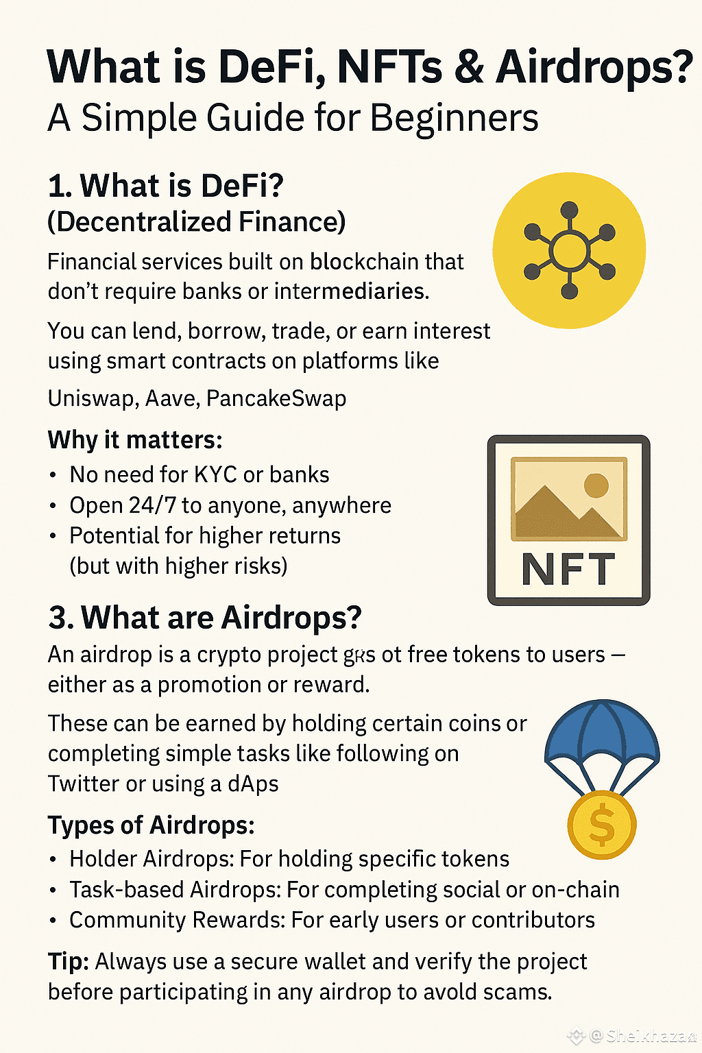 What is DeFi, NFTs & Airdrops? A Simple Guide for Beginners | Sheikhazan on  Binance Square