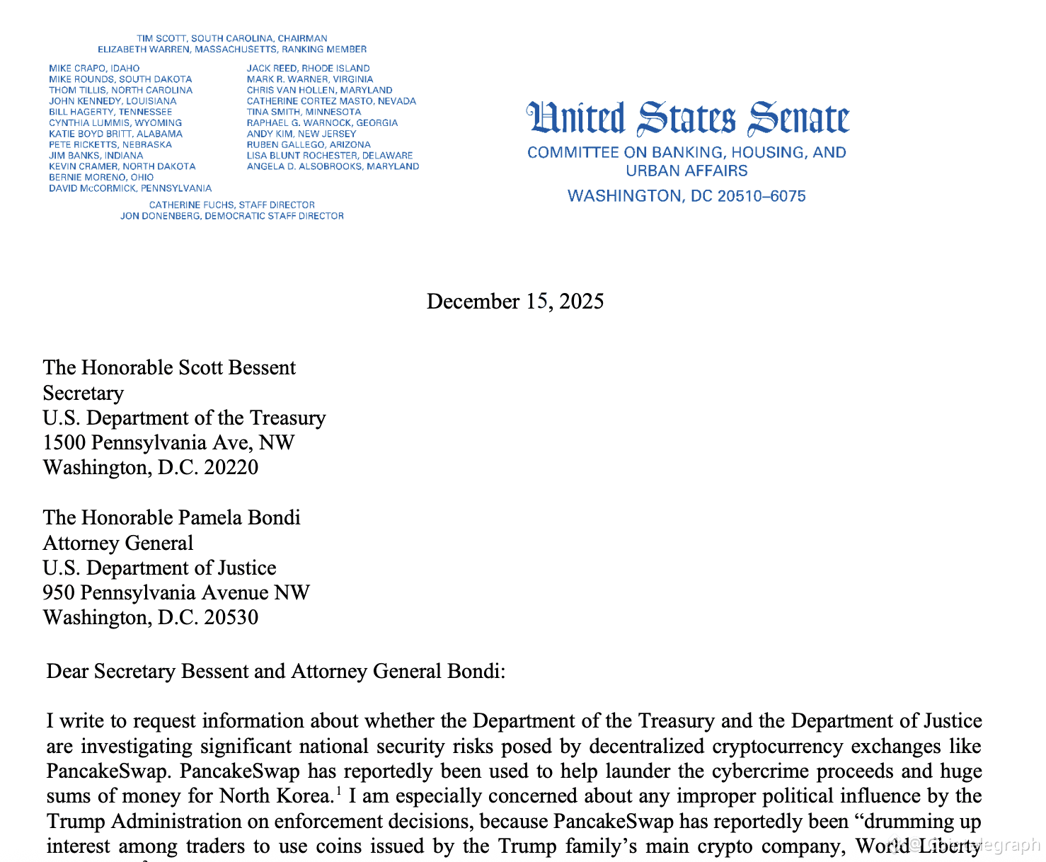 Government, United States, Department of Justice, Investigation, PancakeSwap