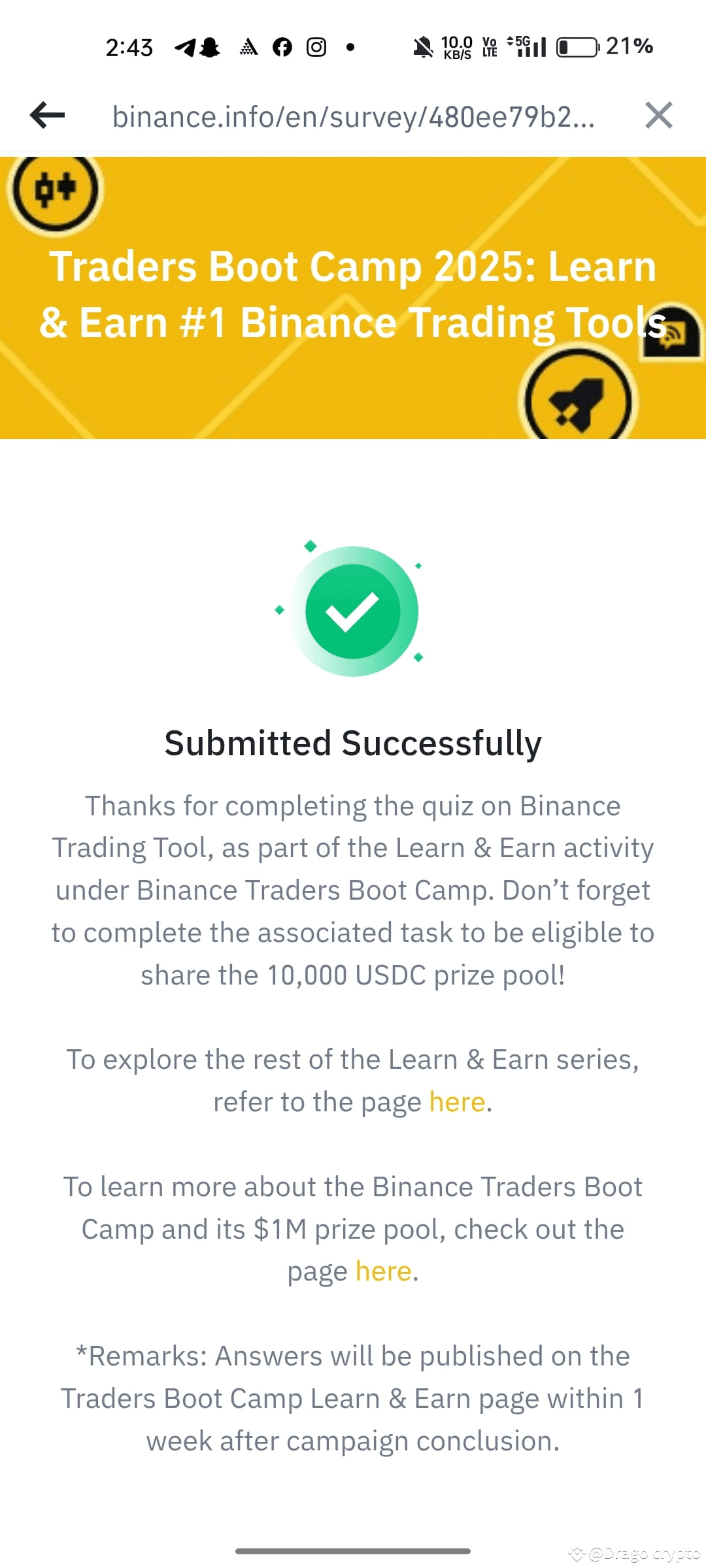LEARN & EARN A SHARE OF 100,000 USDC! Join the exclusive | Drago crypto on  Binance Square