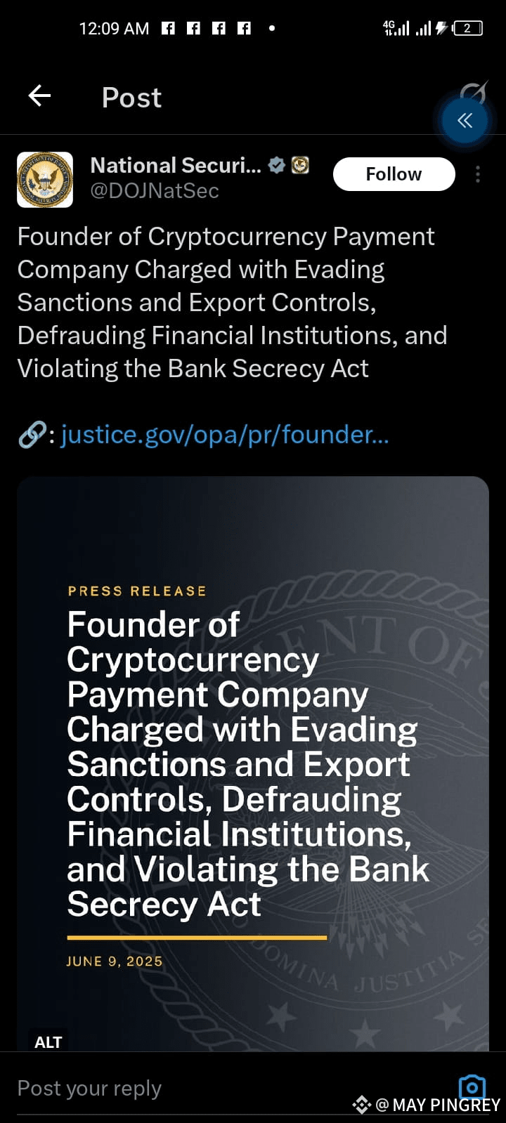 CryptoFraud 加密创始人因为为受制裁的俄罗斯银行洗钱5亿美元而被逮捕。 尤里·古格宁（Iurii Gu | MAY  PINGREY发布于币安广场