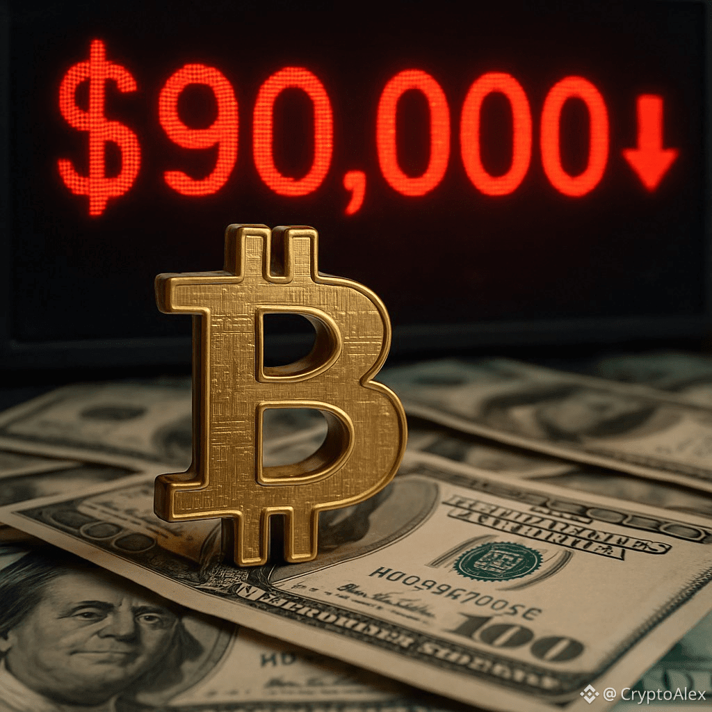 比特币在重要的宏观经济事件前，风险偏好下降，跌至90,000美元以下。 周日，比特币的价格因流动性低、替代币疲弱以| CryptoAlex发布于币安广场