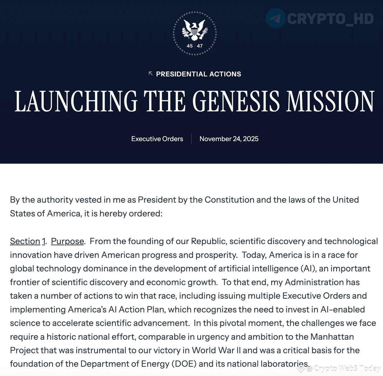 Donald Trump launches the Genesis Mission to turbocharge AI | Crypto ...