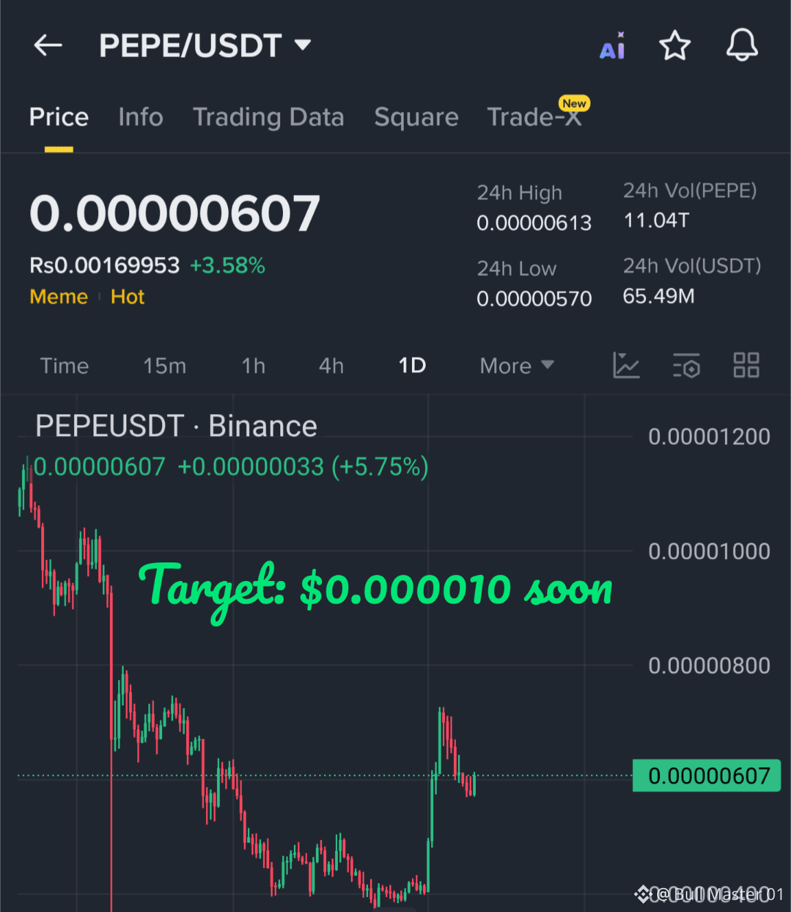 PEPE will hit $0.00001 soon Con el BTC subiendo, este movi | Bull Master 01  en Binance Square