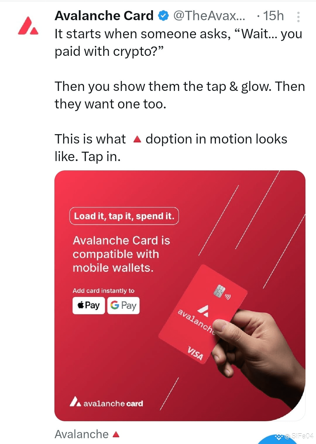 🔥🎯 雪崩卡：轻松消费加密货币的卡片🎯🔥 雪崩卡是一种支付卡，连接到雪崩生态系统，这是一个可扩展且快速的区块| SiFa04发布于币安广场