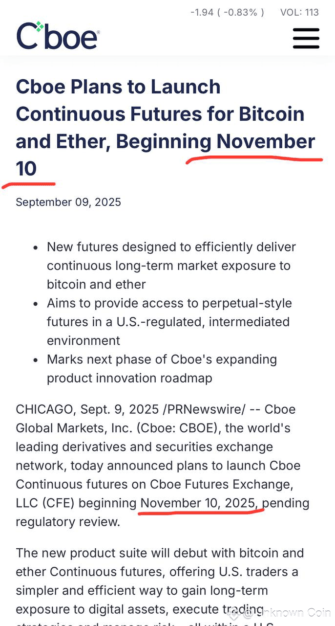 Cboe will launch a continuous futures contract product for | Unknown Coin  on Binance Square