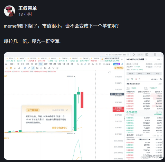 市值小, 下架就拉盘 合约已经赚10倍 还有不信的? 狗庄都是这样操盘 #memefi | 王阳策略发布于币安广场