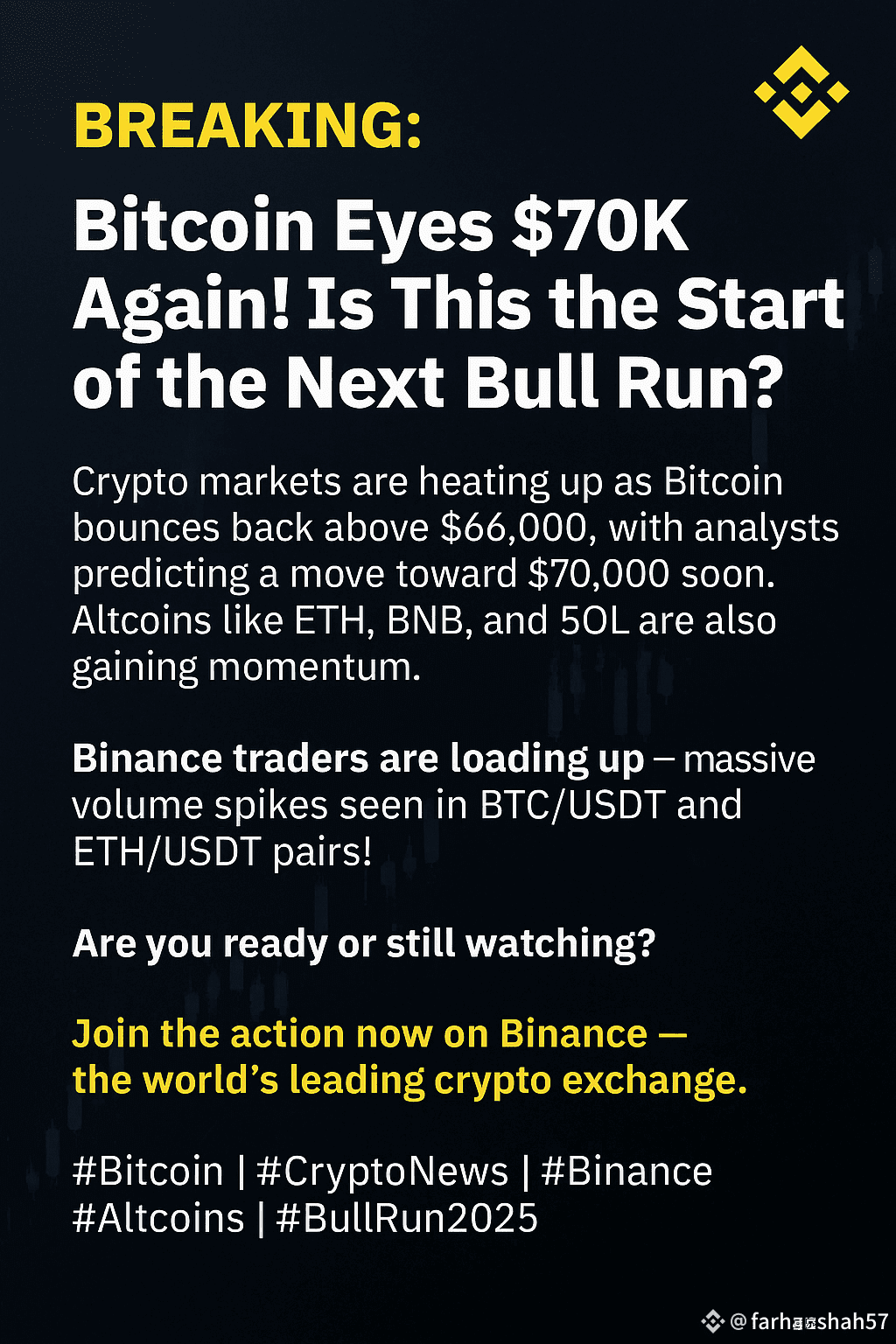 BREAKING: Bitcoin Eyes $70K Again! Is This the Start of the | farhanshah57  on Binance Square